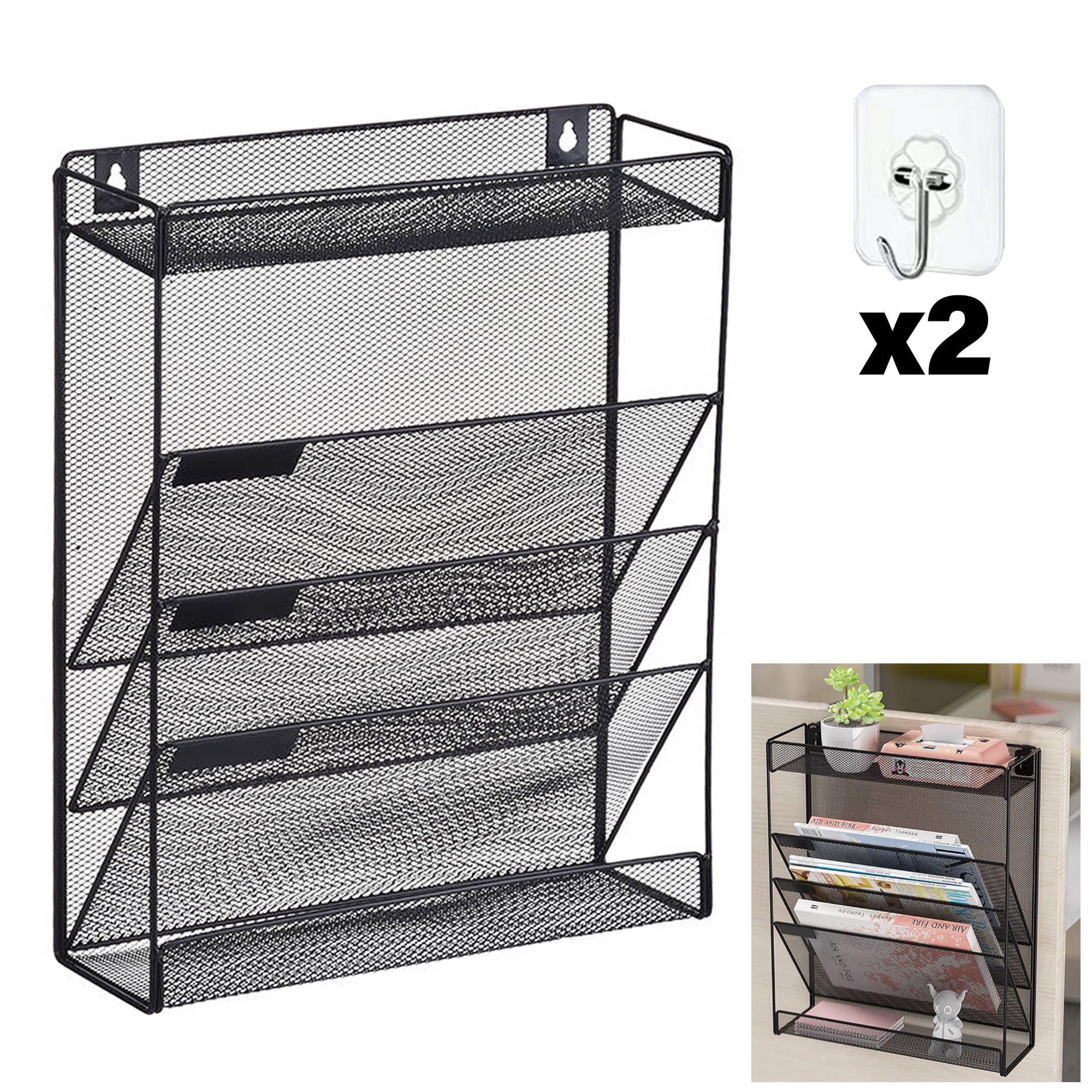 Junjian 5-Tier Black Hanging File Organizer, Wall File Organizer, Office Organizer Holder Rack, Wall Organizer for Office, Folder , Home, Class Room