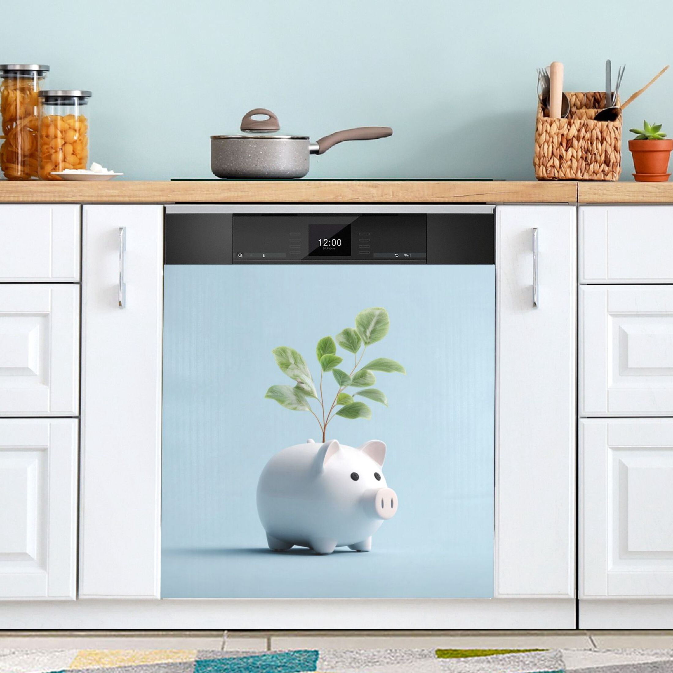 IAUYY Magnetic decorative sticker - 23x26 Inch PVC Refrigerator Decorative Cover, Removable DIY Art for Kitchen Appliances A Potted Plant Growing in It