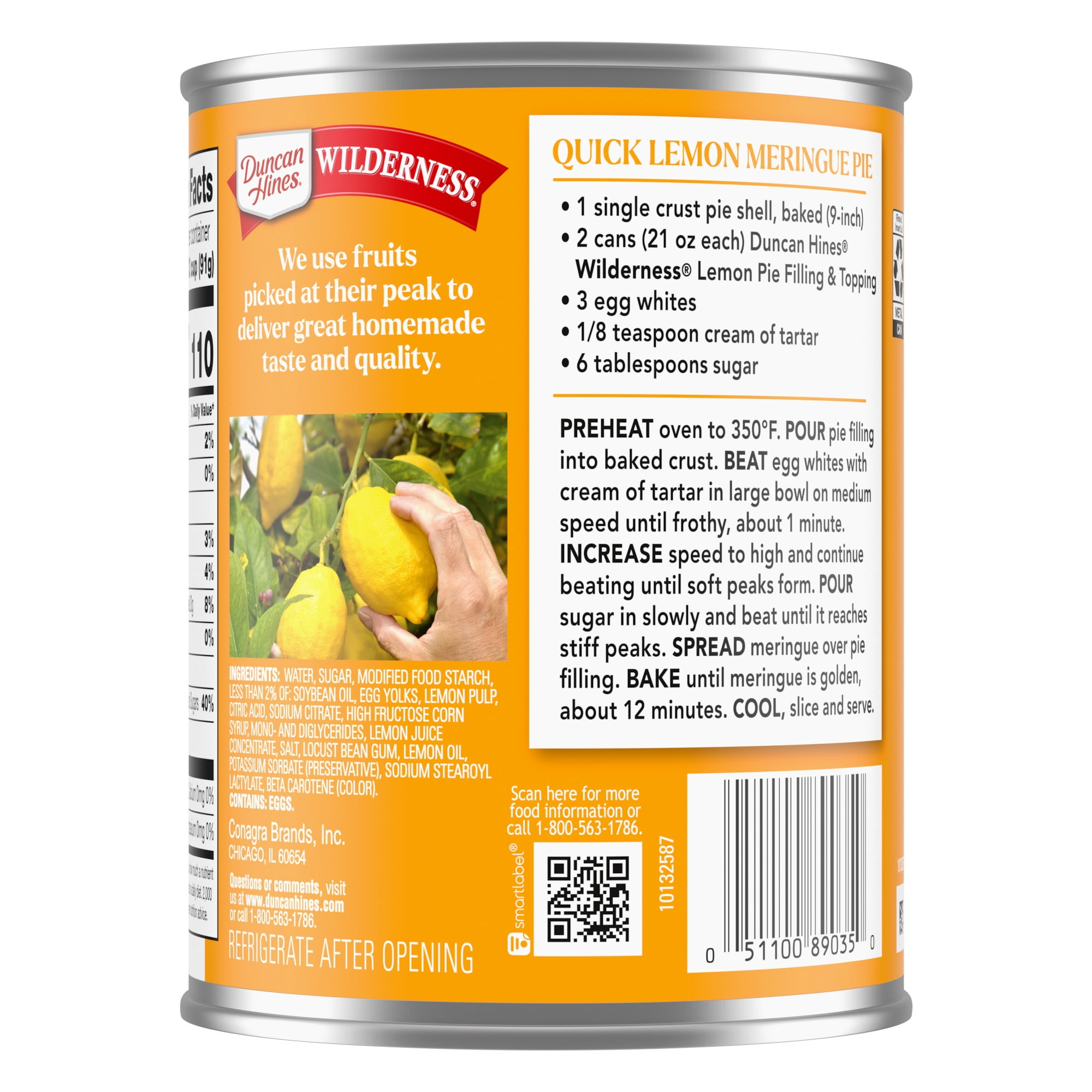 (4 pack) Duncan Hines Wilderness, Lemon Crème Pie Filling and Topping, Ready to Use, 21 oz.