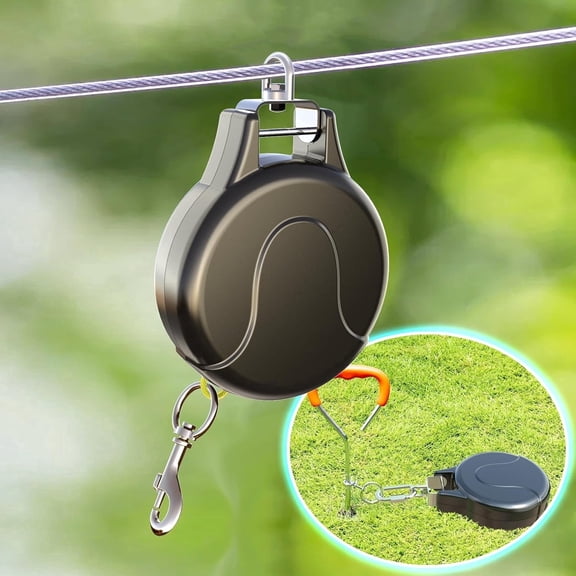 GASTROPOD 30Ft Retractable Dog Tie Out, 2-in-1 Retractable Dog Tie Out for Zipline, Aerial Run Cable Trolley or Stake Anchor, No Tangle Lead Reel for Camping or Yard