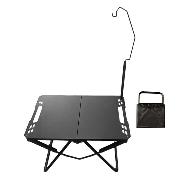 Mesa de camping plegable para picnic, mesa de cocina negra, equipo compacto para exteriores. con soporte de luz