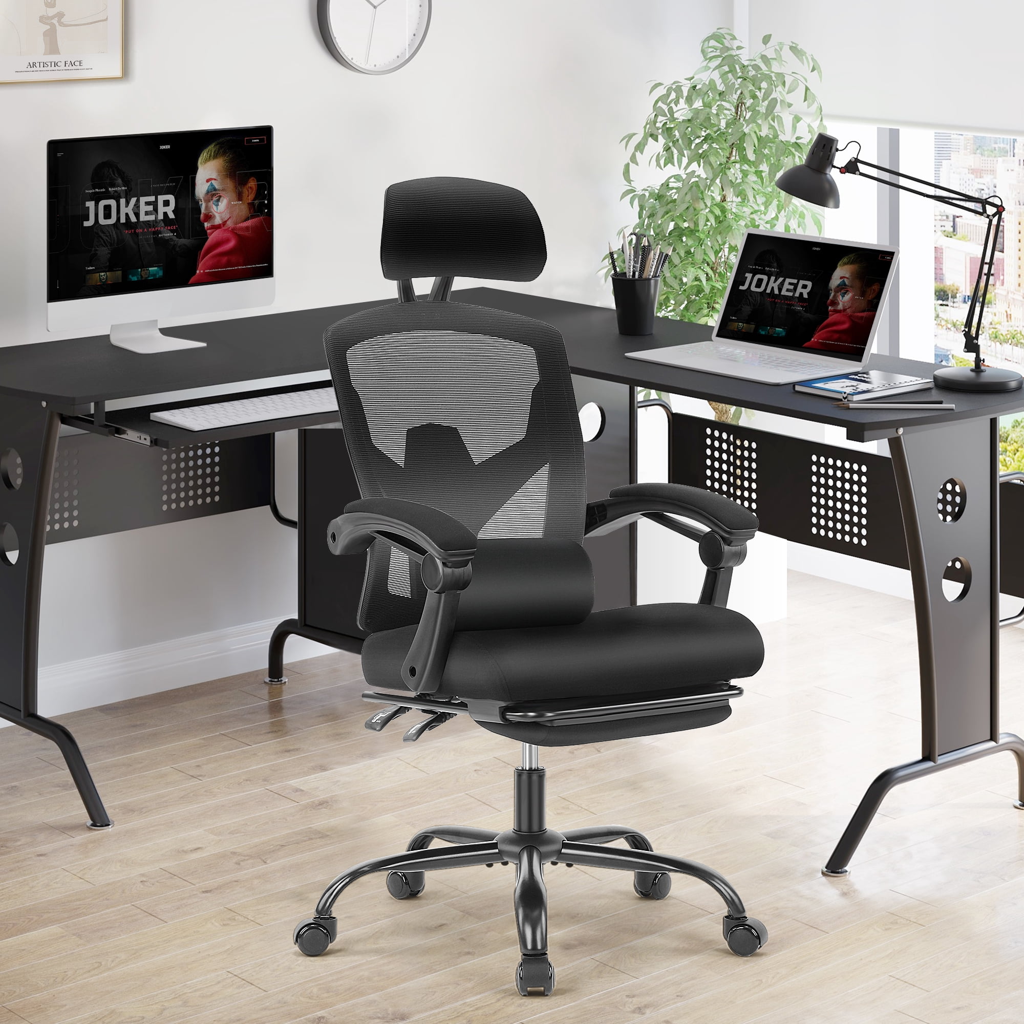 CONCETTA Ergonomic High Back Mesh Office Chair with Headrest, Footrest, Armrests for Adults, Black