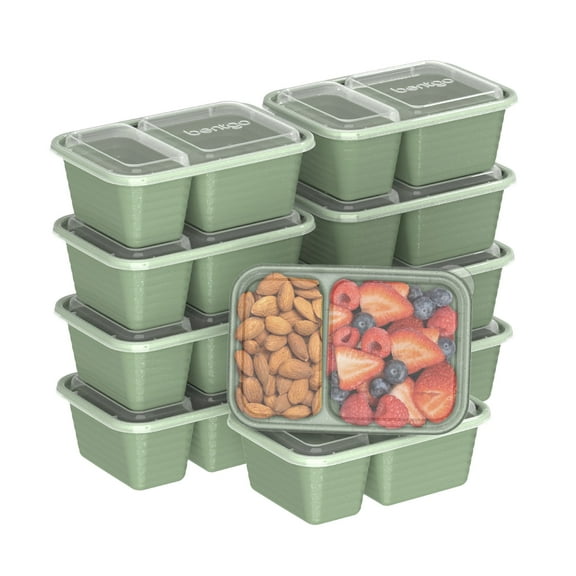 Bentgo Prep -  2-Compartment Snack Containers with Lids - Reusable, Microwaveable, Durable, & BPA-Free, Freezer, & Dishwasher-Safe Meal Prep Food Storage - 10 Trays & 10 Lids (Basil Glitter)