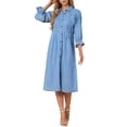 thumbnail image 2 of INSPIRE CHIC Women's Jean Dress Loose Fit 3/4 Sleeve Button Down Midi Denim Dress L Light Blue, 2 of 6