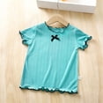 thumbnail image 5 of YunPes Tween Girls Ribbed Short Sleeve T Shirt Lettuce Trim Crew Neck Tees Tops Summer Cute Casual Bowknot Clothes for Kids, 5 of 5