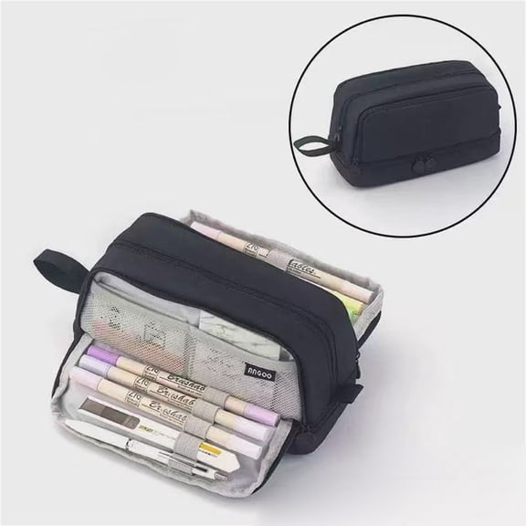 Large Capacity Pencil Case 4 Compartments, Pencil Pouch Bag with Zipper Portable Handle, Pen Case Bag Stationery Organizer for Office College School Adults Teen Men Women, Black