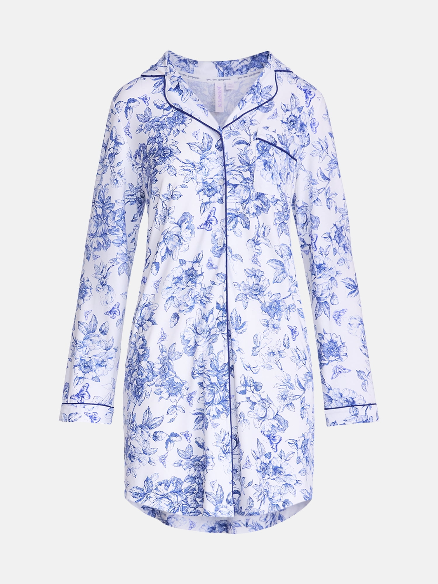 Joyspun Women's Dreamy Soft Collection Notch Collar Sleepshirt with Long Sleeves, Sizes XS-3X
