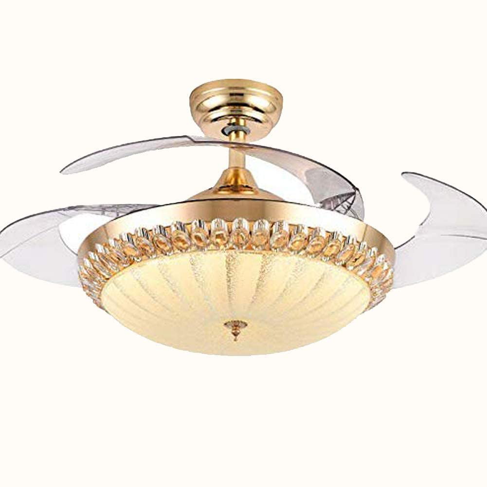 42"Remote LED Crystal 3-Color Chandelier Invisible Retractable Blade Ceiling Fan 