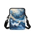 thumbnail image 2 of FUIALDOLG Stretch Polyester Crossbody Bag Lightweight with Front Pocket Crossbody Bags for Shop, Blue Gold Marble Pattern Crossbody Purse, 2 of 7