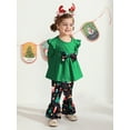 thumbnail image 4 of Toddler Girls Christmas Outfits Set Long Sleeve Shirts Dress Printed Flared Pants Bell-Bottom Fall Winter Xmas Dress-up Clothes, 1-6 Years, 4 of 7
