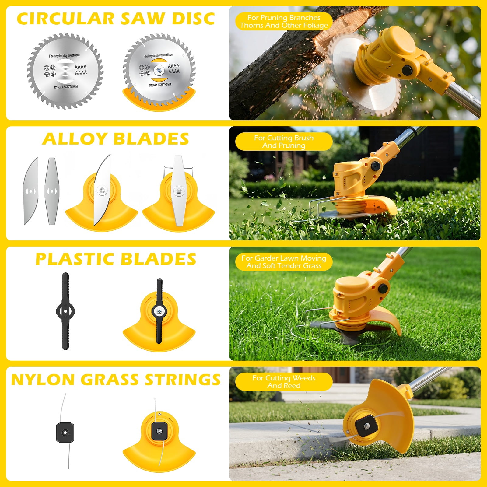 Weed Eaters, Cordless Weed Trimmer with Wheels, 2Pcs 4000mAh Batteries, Adjustable Length, 650W Grass Trimmer/Edger/Brush Cutter for Lawn Yard Garden Maintaining (Yellow)