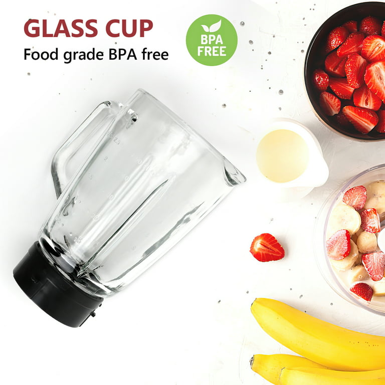 OMMO Countertop Blender, 53oz/1.5L Glass Jar 2 Speeds Professional Blender  for Smoothies Frozen Drinks Ice Crush, Black