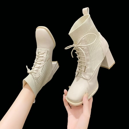 

Akiihool Boots for Women With Heel Women s Embroidered Western Cowgirl Boots Embroidery Stitched Square Toe Low Heel (Beige 6.5)
