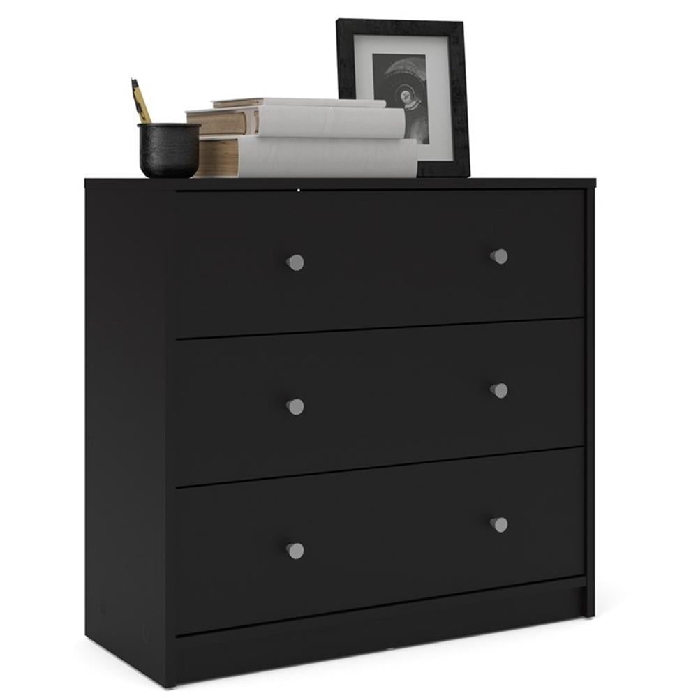 Home Square 3 Piece Set with 3 Drawer Chest and 2 1-Drawer Nightstands in Black