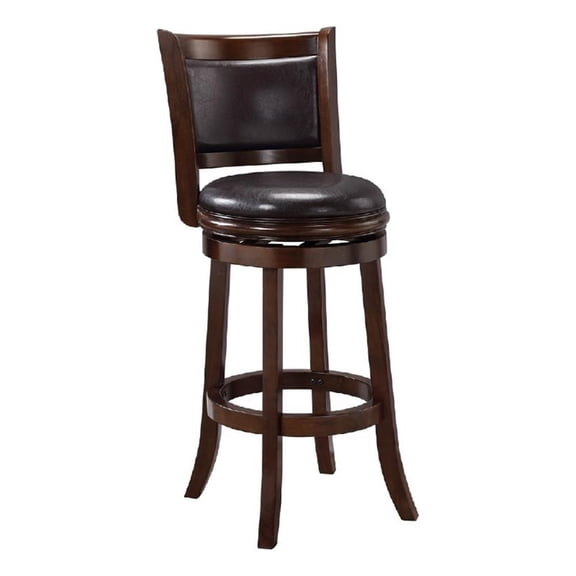 Benjara Pal 29" Swivel Bar Stool- Solid Wood- Rich Faux Leather- Espresso Brown