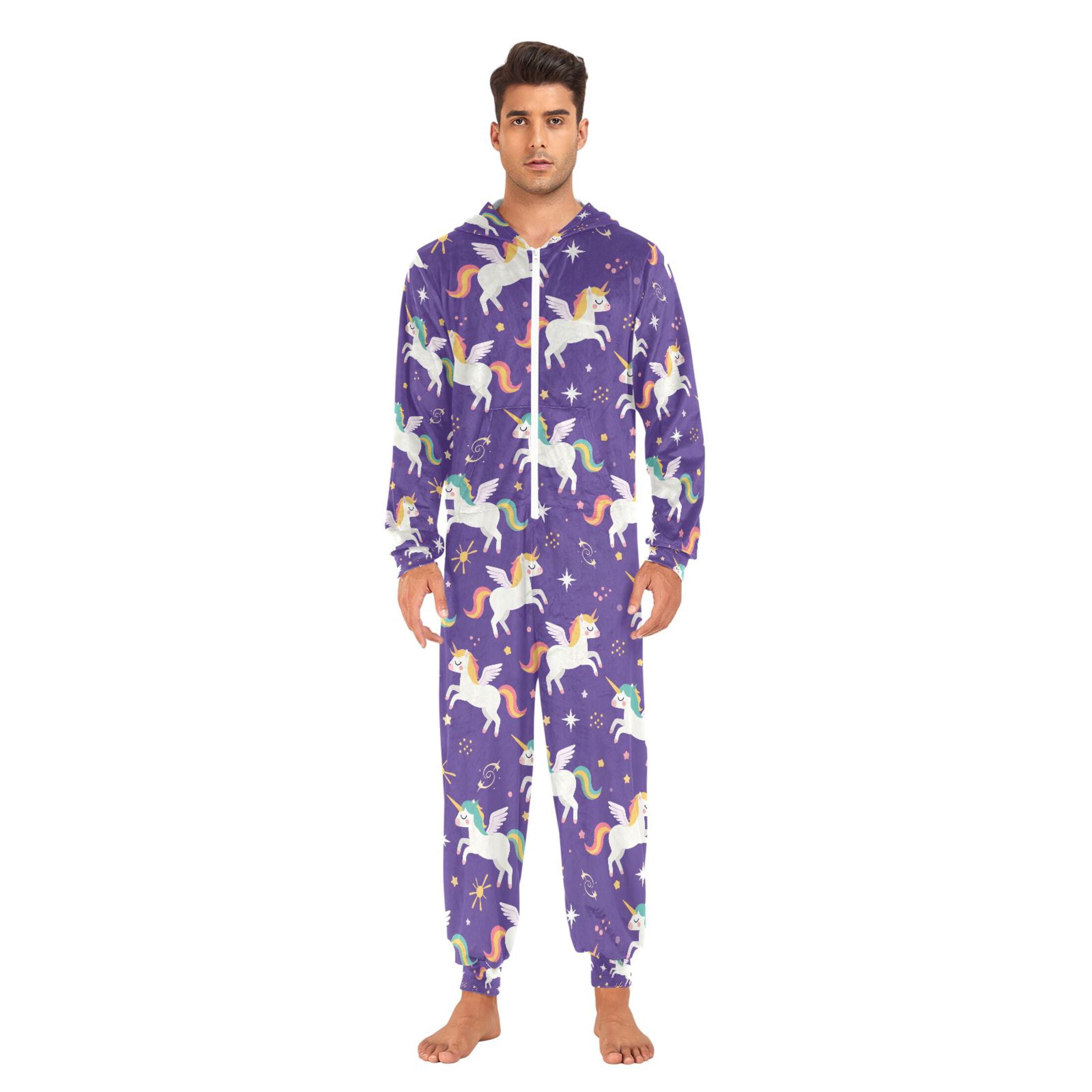 Adult Christmas Onesie Unicorn Adult Zipper One-Piece Pajamas Unisex Pajamas with Pockets
