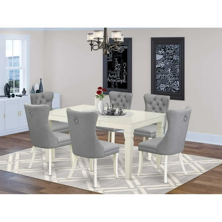 Modern 7 Piece Kitchen Dining Set - White Table & 6 Gray Chairs