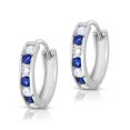thumbnail image 4 of Tilo Jewelry 925 Sterling Silver Huggie Hoop Earrings with Blue & White Cubic Zirconia CZ Birthstones | Small 13MM | Classic Everyday Earrings | Women, Men, Unisex, 4 of 5