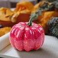 thumbnail image 7 of 2Pcs Artificial Pink Pumpkins,3.1 Inch Lifelike Faux Speckled Magenta Pumpkin Decor with Gold Splashes,Reusable Halloween Table Mantel Centerpiece Ornaments, 7 of 7