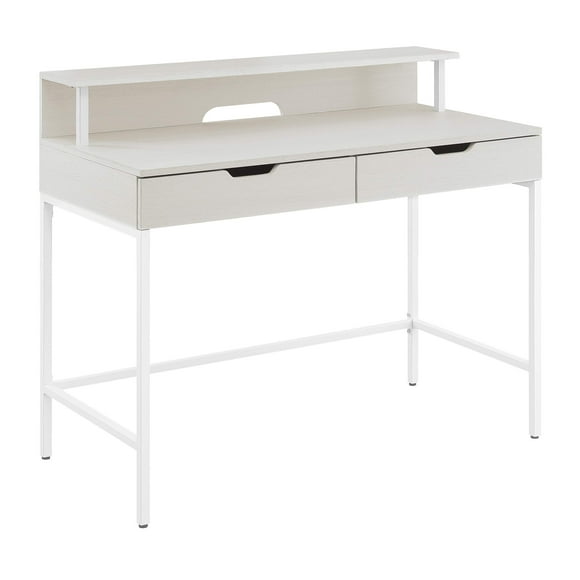 OSP Home Furnishings Contempo 40-Inch Home Office Desk with Shelf Hutch and 2 Accessory Drawers, Ozark Ash