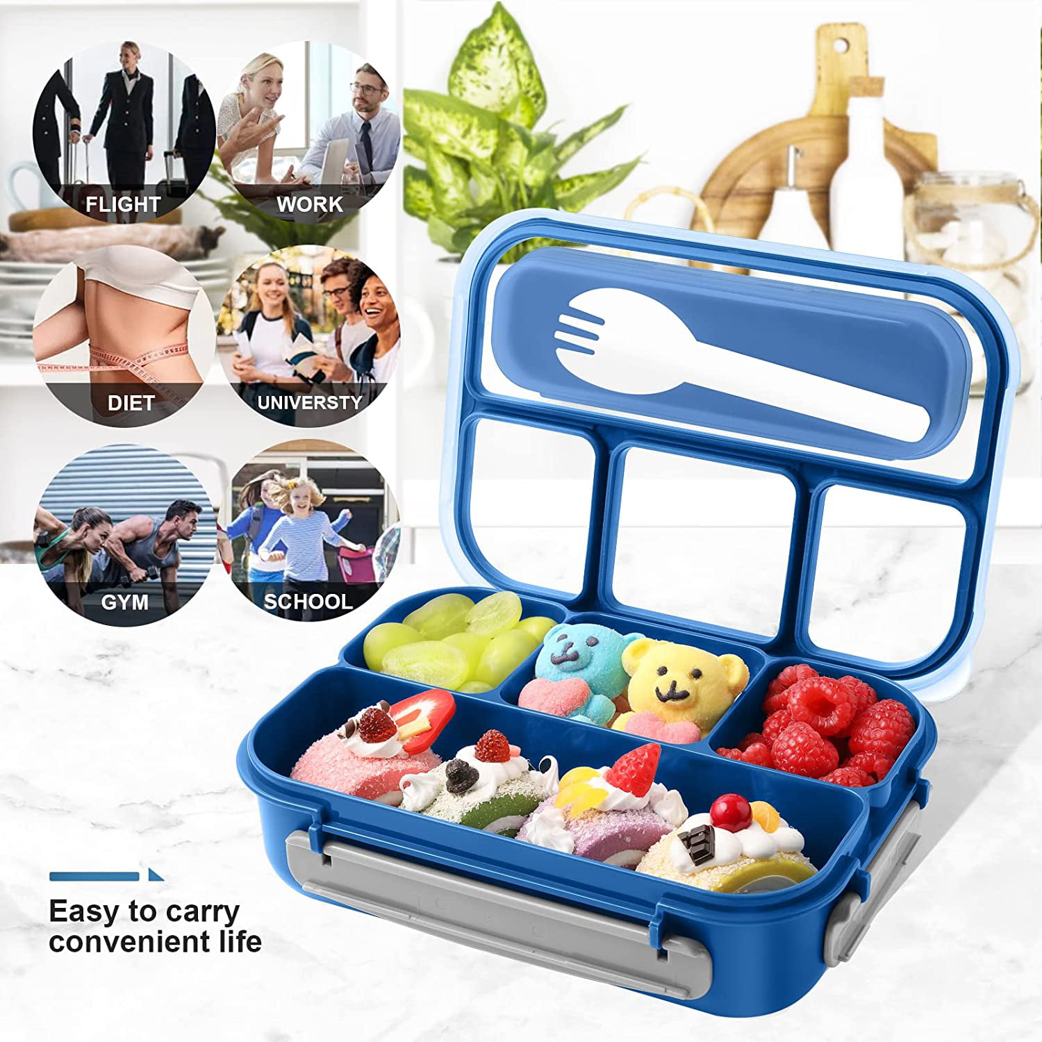 BUYDEEM Bento Lunch Box, 3.4 Cups Food Container for Kids and Adults
