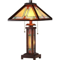 RADIANCE Goods Tiffany-Style 3 Light Mission Double Lit Wooden Table Lamp 15" Shade