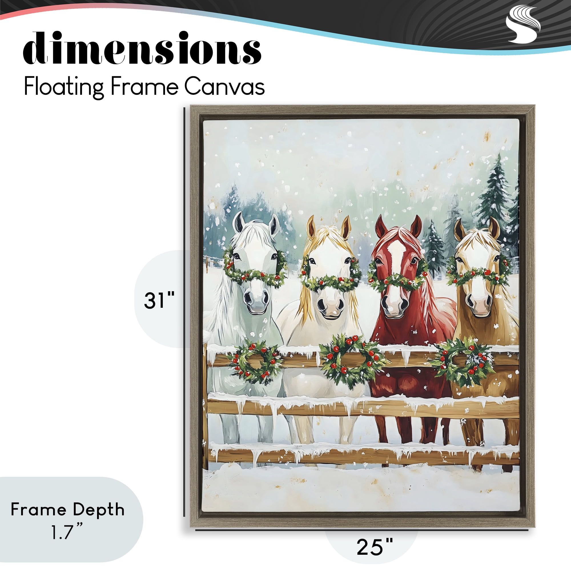 Stupell Industries Christmas Horses with Holly Wreaths Brown Framed Floater Canvas Wall Art, design by The Prints Vibe