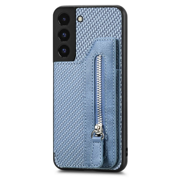 ELEHOLD Zipper Wallet Case for Samsung Galaxy S21 FE,Flip Folio Card Slots Zipper Storage Kickstand Function Magnetic Closure Full Body Shockproof Protective Case,blue