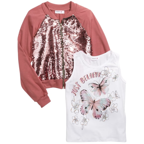 Beautees Big 2-Pc. Bomber Jacket & Just Believe Tank Top (Dark Red, S)
