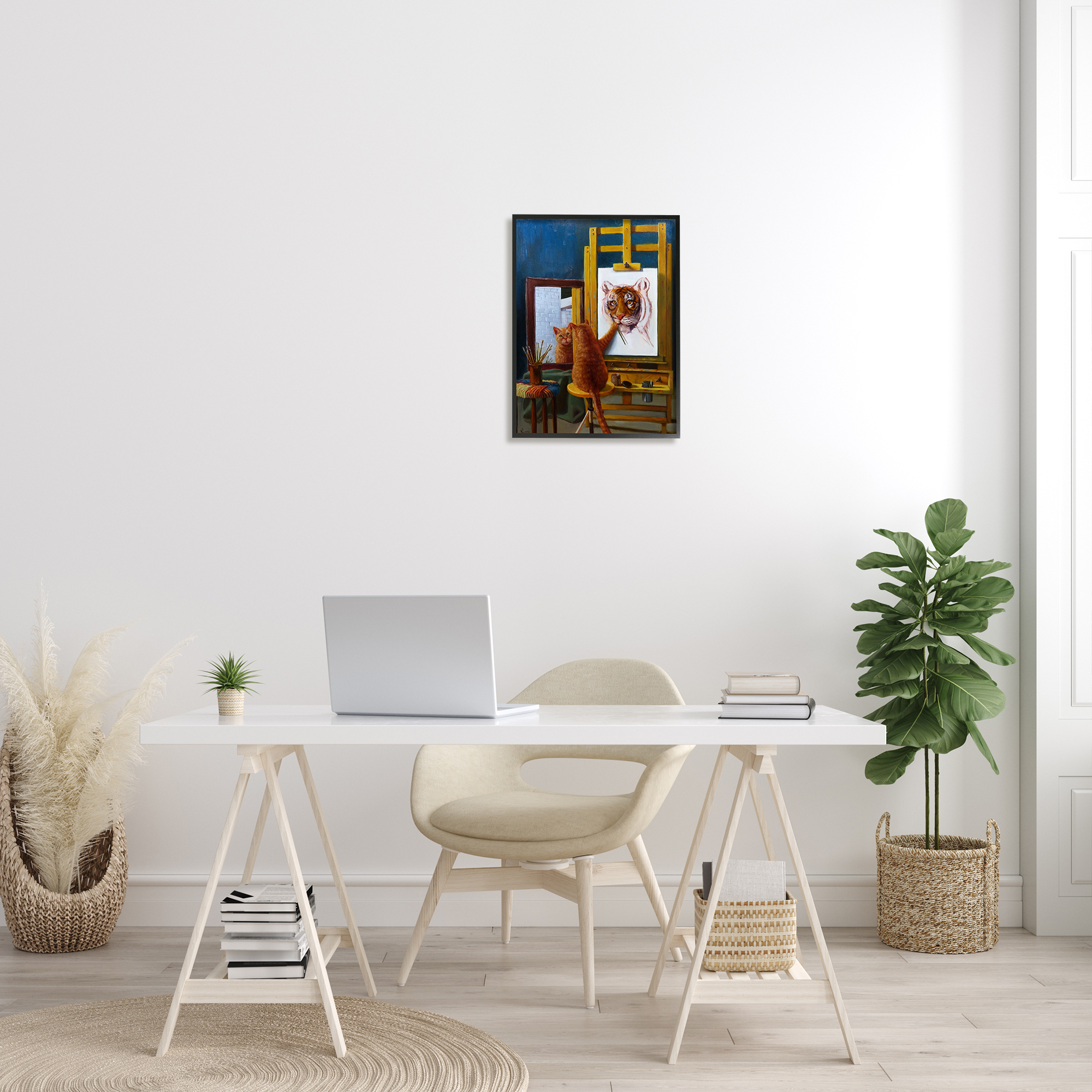 The Stupell Home Decor Collection Cat Confidence Self Portrait as a Tiger Funny Painting Oversized Framed Giclee Texturized Art, 16 x 1.5 x 20