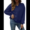 thumbnail image 1 of Sudadera con Capucha para Mujer, de Gran Tamaño, con Cuello en V, Informal, Cómoda, Básica, Moda de Otoño 2025. Azul Marino L, 1 of 10