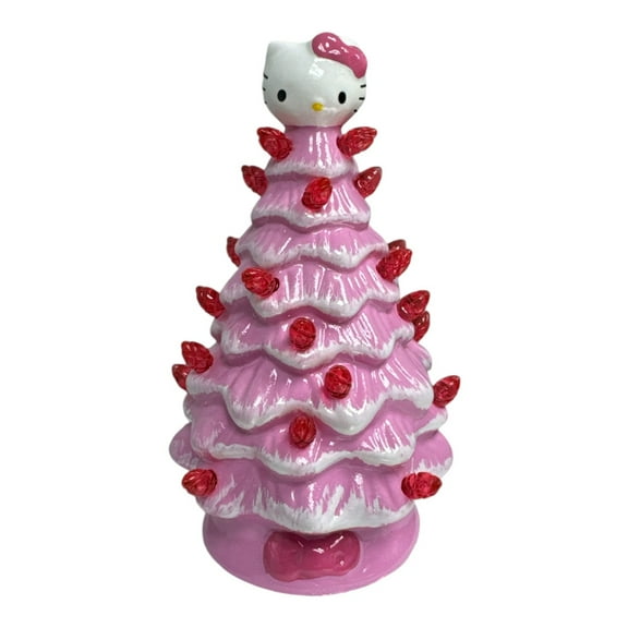 Hello Kitty Mini Ceramic Christmas Tree with Pink Lights – 6" Tall Holiday Decoration, Ages 6