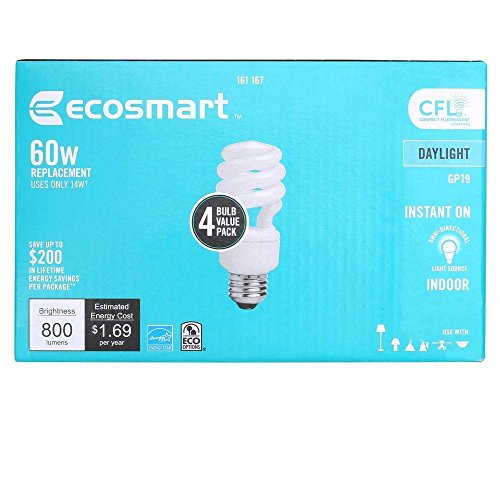 Ecosmart 60 Watt Equivalent Daylight 5000k Spiral Cfl Light Bulb 4 Pack 