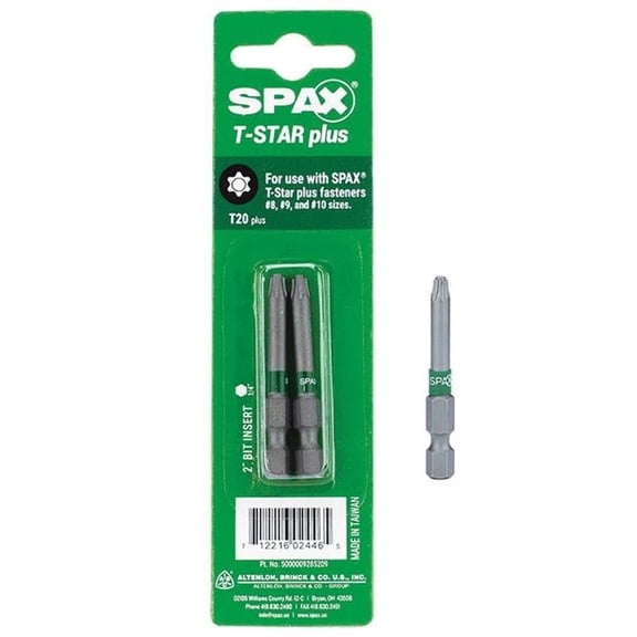 Spax T20 x 2 in. T-Star Plus Driver Bit Steel, 2 per Pack - Pack of 10