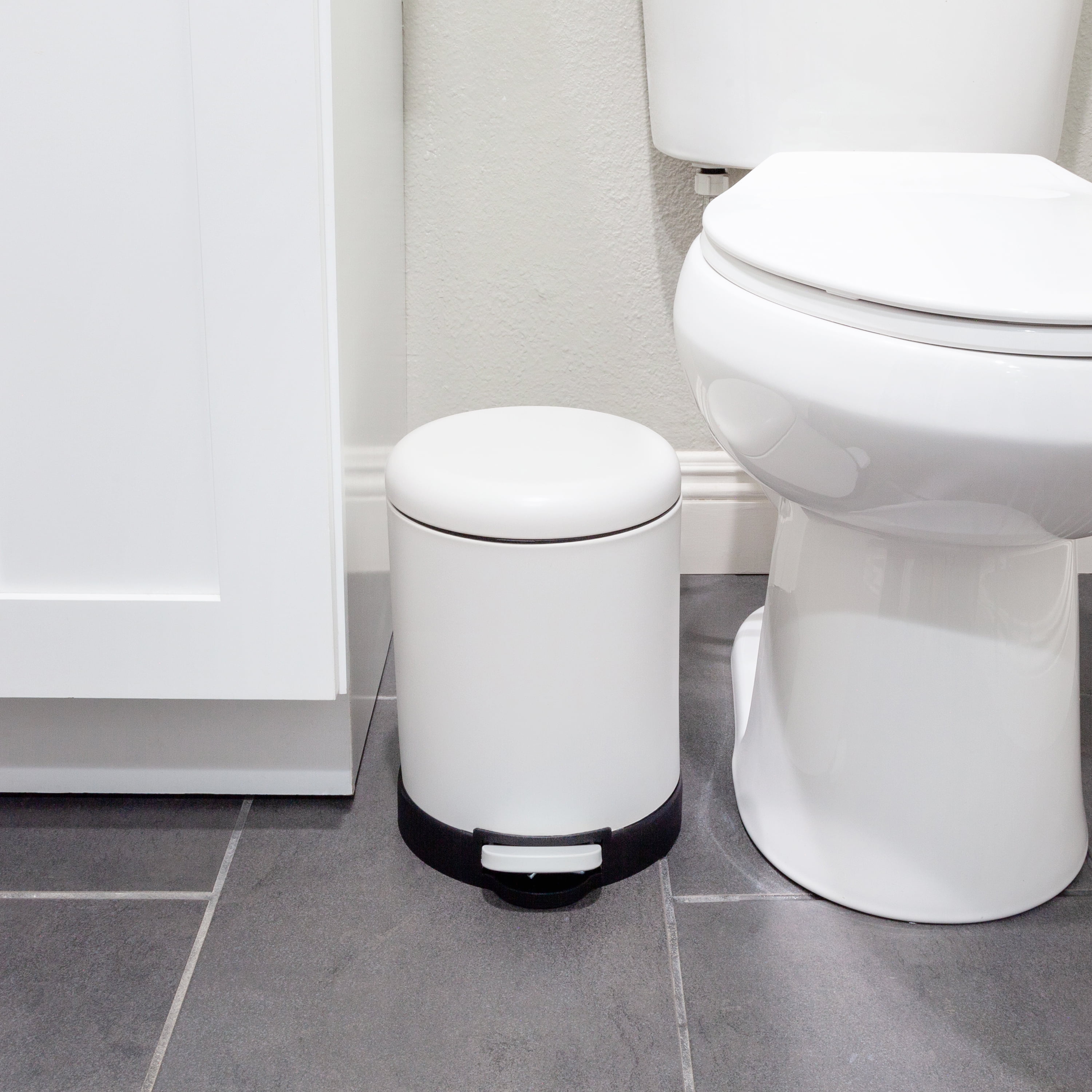 Qualiazero Bathroom Trash Can Combo, 1.6 Gallon Stainless Steel Step Garbage Bin with Soft Close Lid, Matte White, Pack of 2