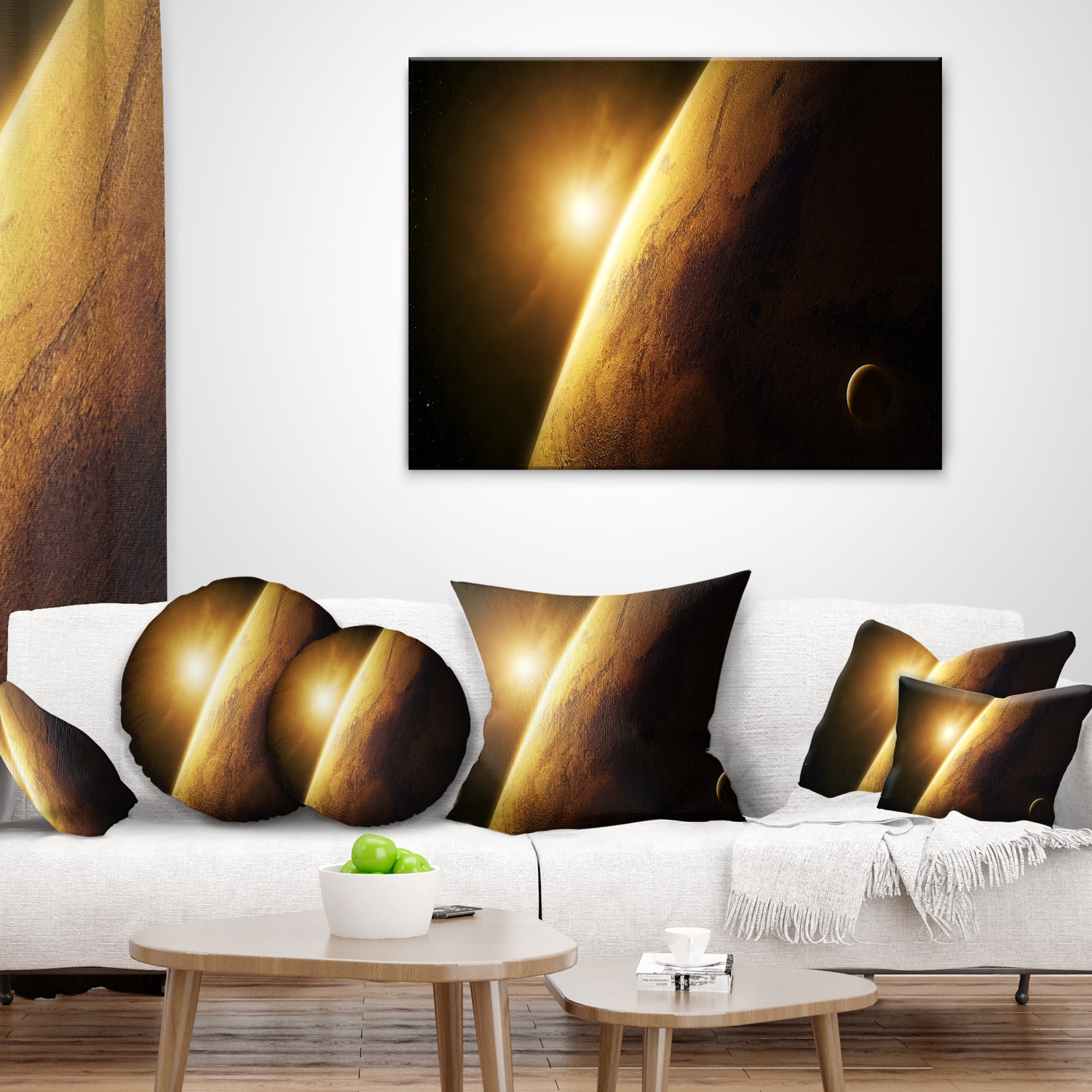 Designart Planet Mars Close up with Sunrise - Landscape Printed Throw Pillow - 18x18