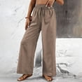 thumbnail image 5 of Maqroz Palazzo Pants for Women Dressy Plus Size Teacher Outfits Cotton Linen Summer Boho Wide Leg Drawsting High Waist Casual Lounge Pant 2026 Beach Travel Vacation Outfits Khaki XL, 5 of 7