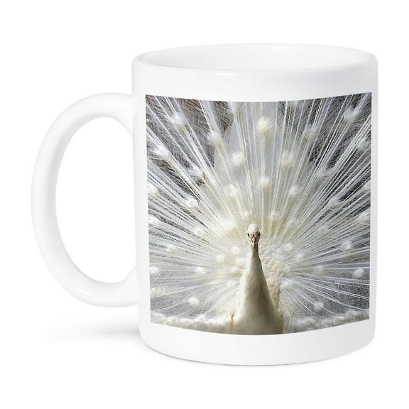 3dRose, White Peacock, 15oz Mug