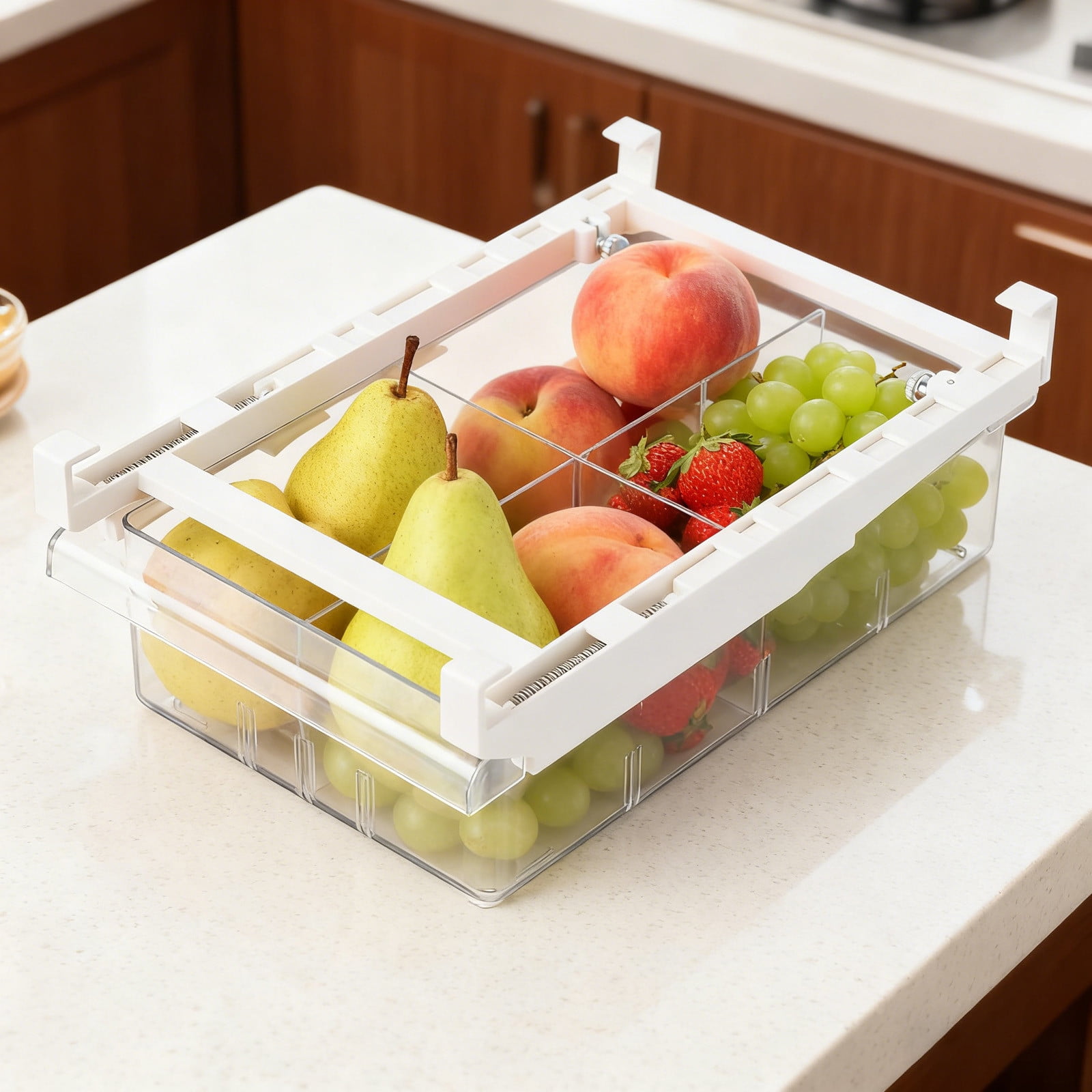 ZZERHUOO 12 In Refrigerator Drawer Fridge Drawer Organizer For Meat Cheese Produce And More Stretchable And Deep Storage Can Organizers And Storage for Pantry Plates with 3 Compartments Snack Large