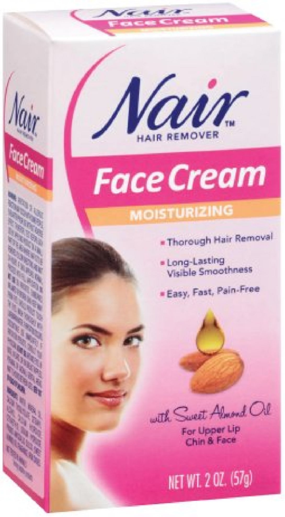Nair Hair Remover Moisturizing Face Cream with Sweet Almond Oil 2 oz (Pack of 2)