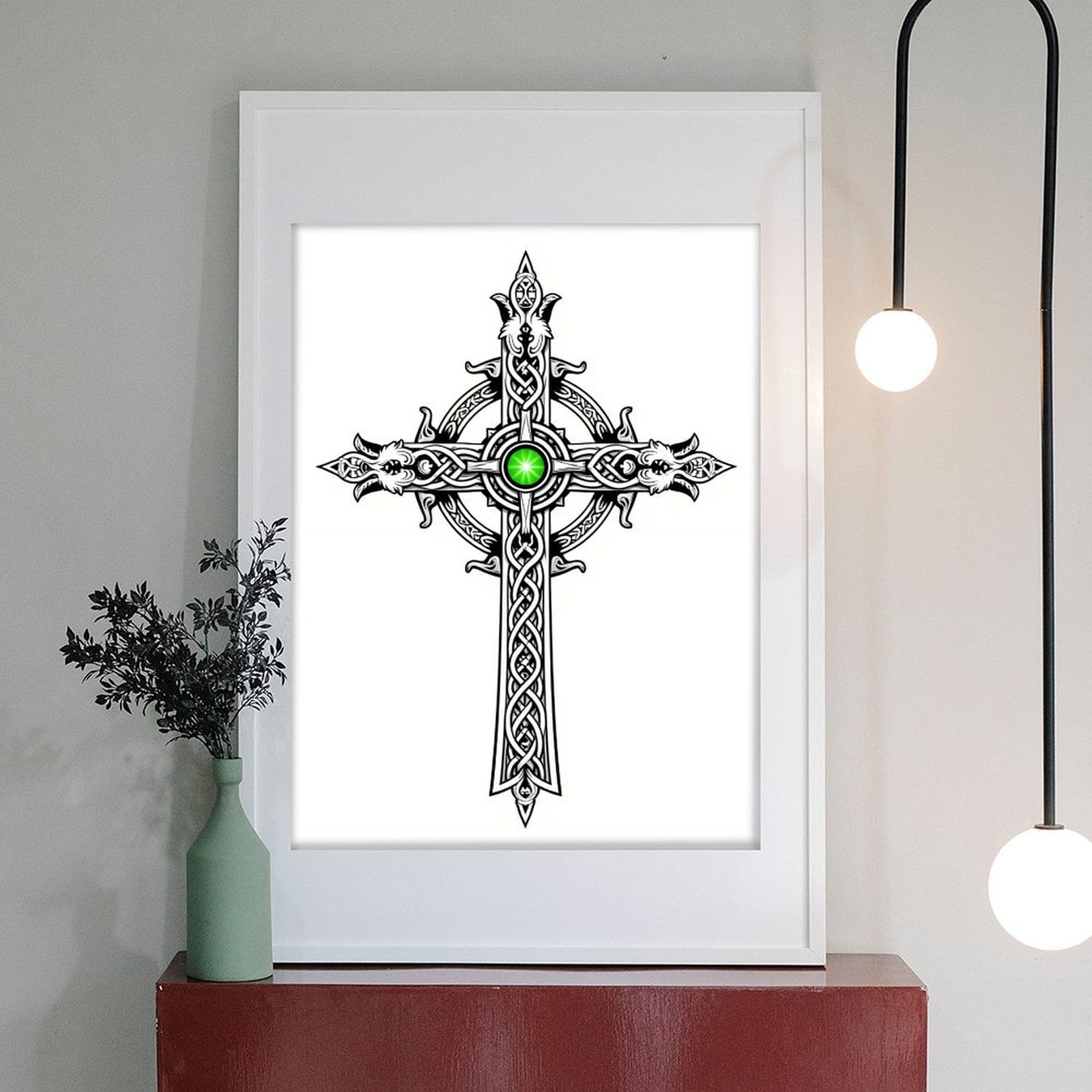 Diamond Art Kit for Adults, Celtic Knotwork Cross Green Gem Diamond Painting for Adults Beginners, 5D DIY Diamond Art Painting Kits, Colorful Diamond Painting Craft for Home Decor 12x16