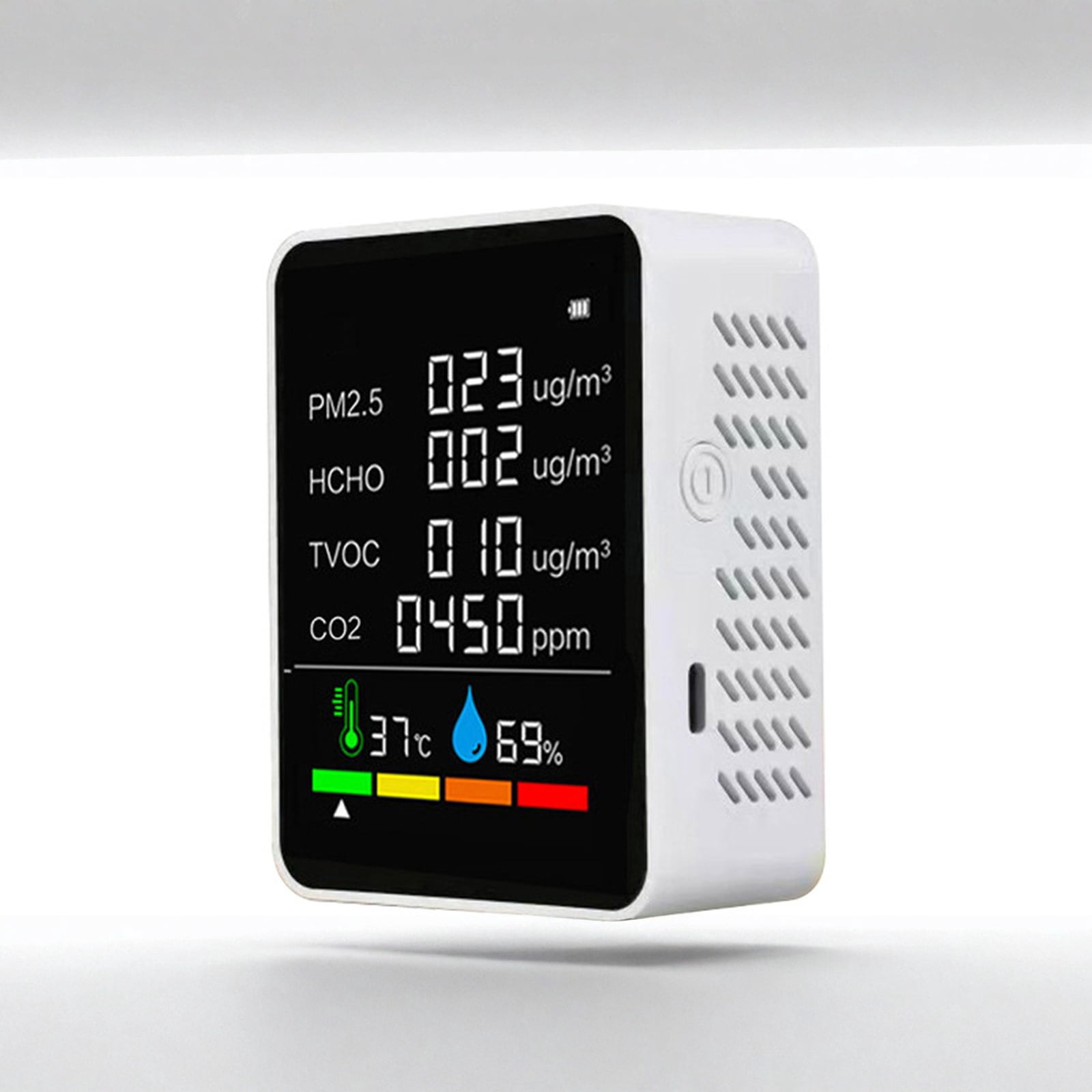 Air Quality Monitor Indoor CO2 Meter Tester, PM2.5 PM1.0 TVOC Formaldehyde Detector, Real Time Temperature Humidity Multifunctional Air Analyzer for Home Office (1 PC)