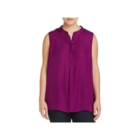 Vince Camuto Rumple Satin Henley Tunic Rich Magenta 3X