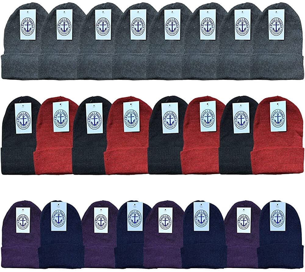 Yacht & Smith 24 Pack Kids Winter Beanie Hat Assorted Colors Bulk Pack Warm Acrylic Cap for Children