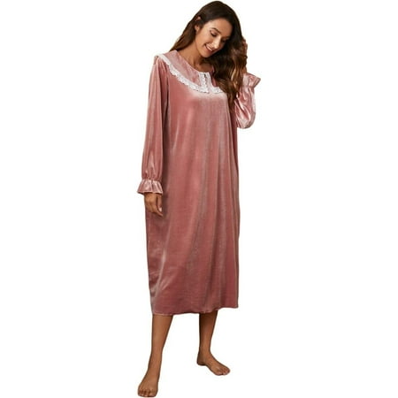 

Sales Promotion!Autumn Winter New Style Ladies Long Sleeves Lace Lovely Long Princess Nightgown Sleepwear Bathrobe Lounge Negligee Pink L