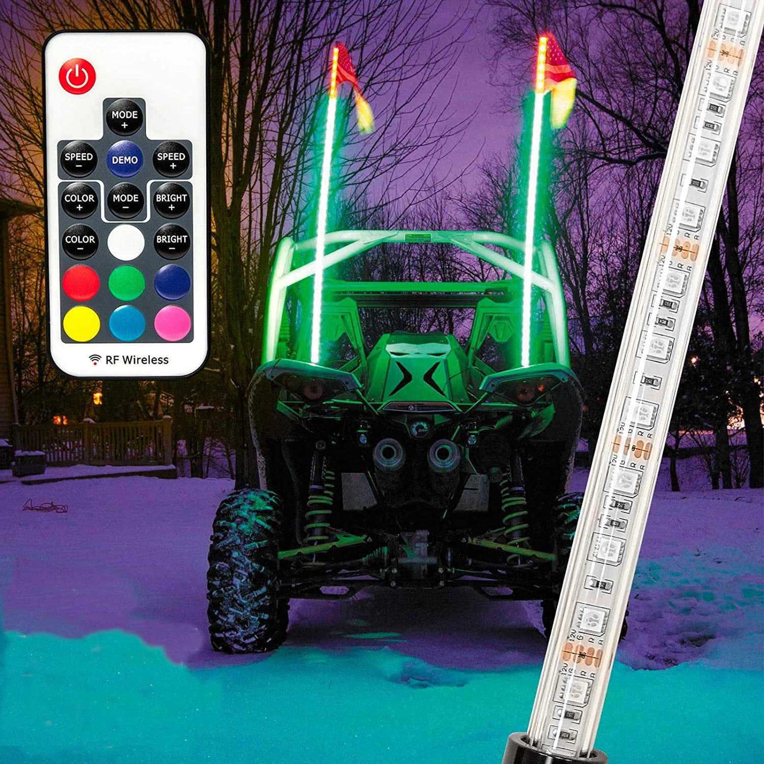 Smoked Black RF Remote Control RGB LED Whips Light With Dacning/Chasing Light LED Antenna Light For Off 1.2M Road Vehicle ATV UTV RZR Jeep Trucks Dunes Beatto 2PCS 4FT 