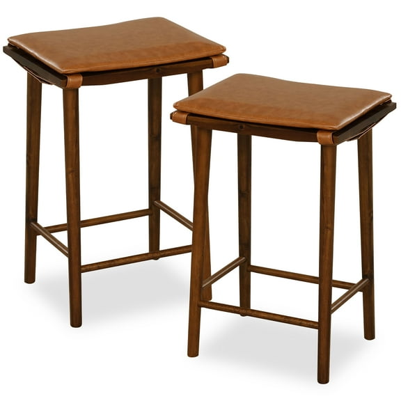 Gymax 25.5'' Barstool Set of 2 Counter Height Dining Stools w/ Removable PU Leather Cushion Brown