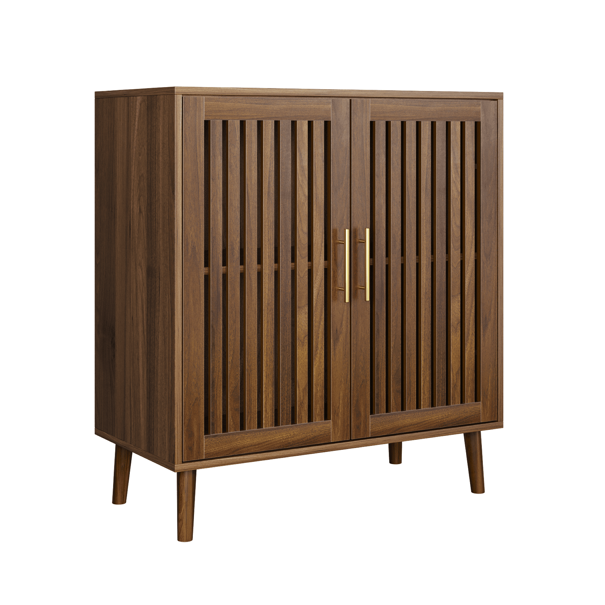 31.5" Farmhouse Buffet Cabinet with Louvered Doors, Wood Sideboard Storage for Kitchen, Dining Room, Living Room or Entryway, Walnut