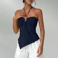 thumbnail image 4 of YUGYXL Halter Neck Tank Tops for Women Sleeveless Solid Color Bandeau Top Asymmetrical Hem Summer Fashion Outfits L, 4 of 7