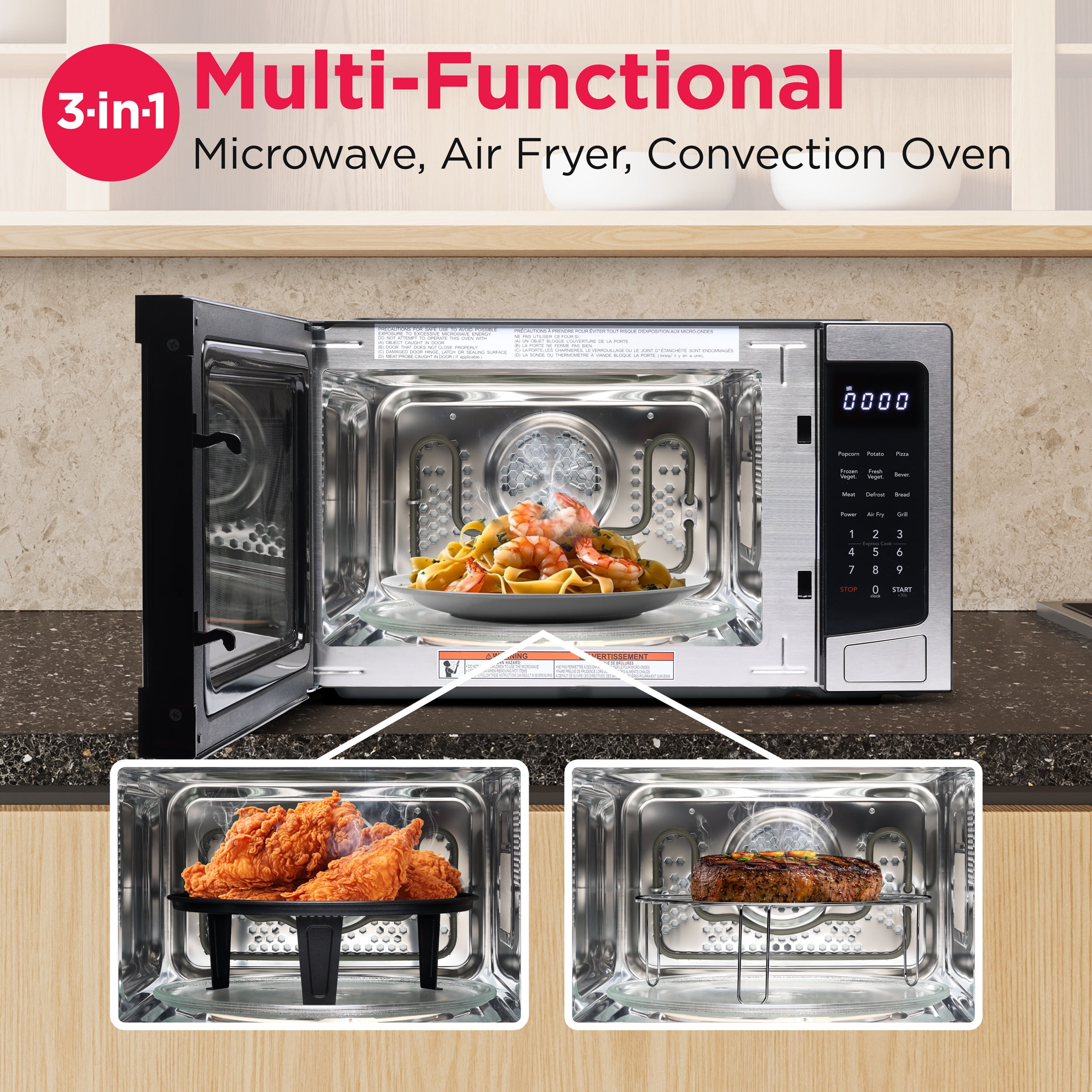 Frigidaire 3-In-1 Countertop Microwave Oven / Air Fryer / Convection, 1500-Watt Power, 1.1 Cu. Ft. Capacity, Stainless Steel